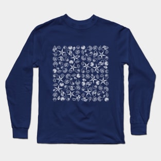 Navy blue seashell pattern Long Sleeve T-Shirt